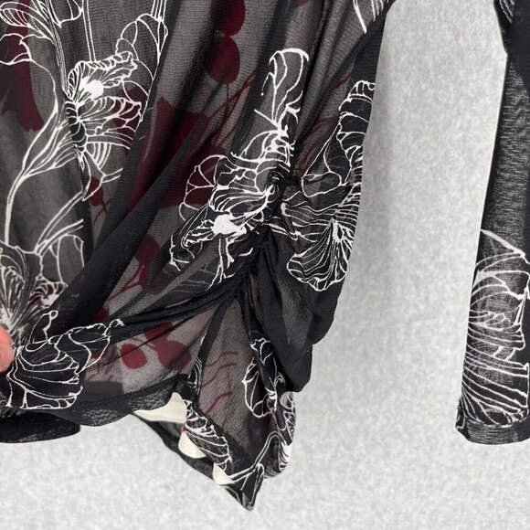 The Limited Womens Mesh Ruched Dark Floral Top Size XL Red Black 90s Grunge EUC - Picture 2 of 12